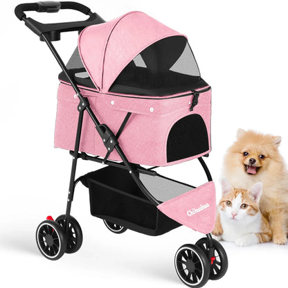 Lightweight Foldable Pet Stroller for Small Dogs and Cats – Water-Resistant Travel Carriage