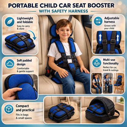 Ortekor Travel Buddy | Portable Car Seat Booster with 5-Point Harness | Lightweight Design for Safe Kids Travel