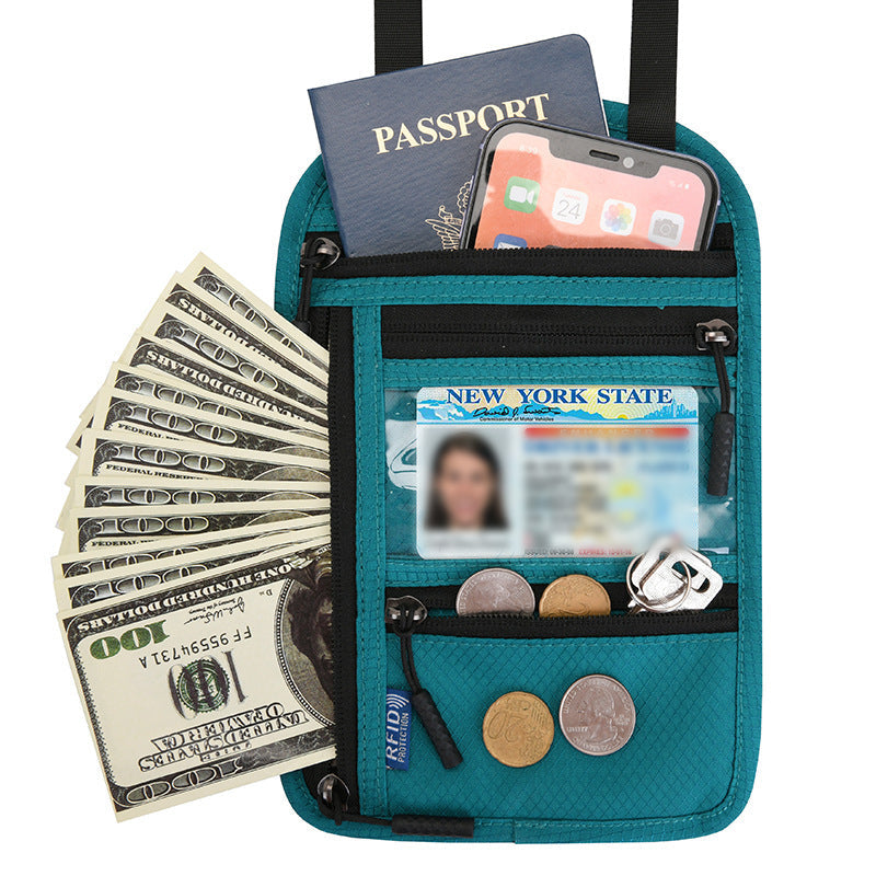 Travel Neck Pouch | RFID Blocking Passport Holder with Water-Resistant Design | Secure Storage for Valuables