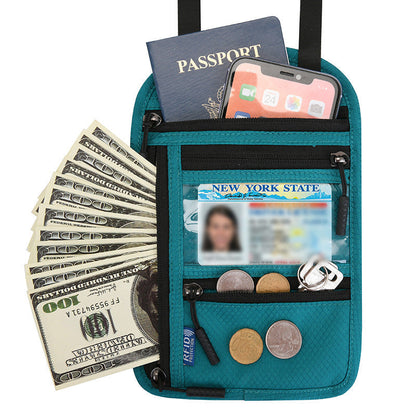 Travel Neck Pouch | RFID Blocking Passport Holder with Water-Resistant Design | Secure Storage for Valuables