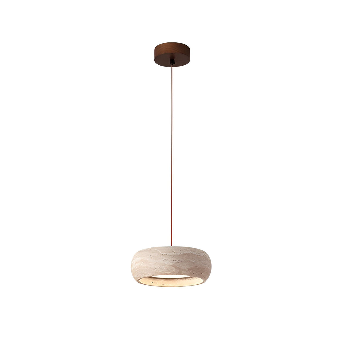 Stone Hanging Lamp 8-Inch Round Natural Travertine Shade Adjustable Drop Cord Ceiling Fixture for Kitchen Island Dining Table Room Modern Or