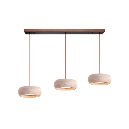 Stone Hanging Lamp 8-Inch Round Natural Travertine Shade Adjustable Drop Cord Ceiling Fixture for Kitchen Island Dining Table Room Modern Or