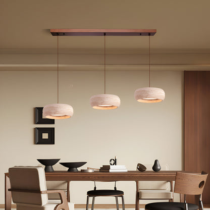 Stone Hanging Lamp 8-Inch Round Natural Travertine Shade Adjustable Drop Cord Ceiling Fixture for Kitchen Island Dining Table Room Modern Or