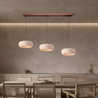 Stone Hanging Lamp 8-Inch Round Natural Travertine Shade Adjustable Drop Cord Ceiling Fixture for Kitchen Island Dining Table Room Modern Or