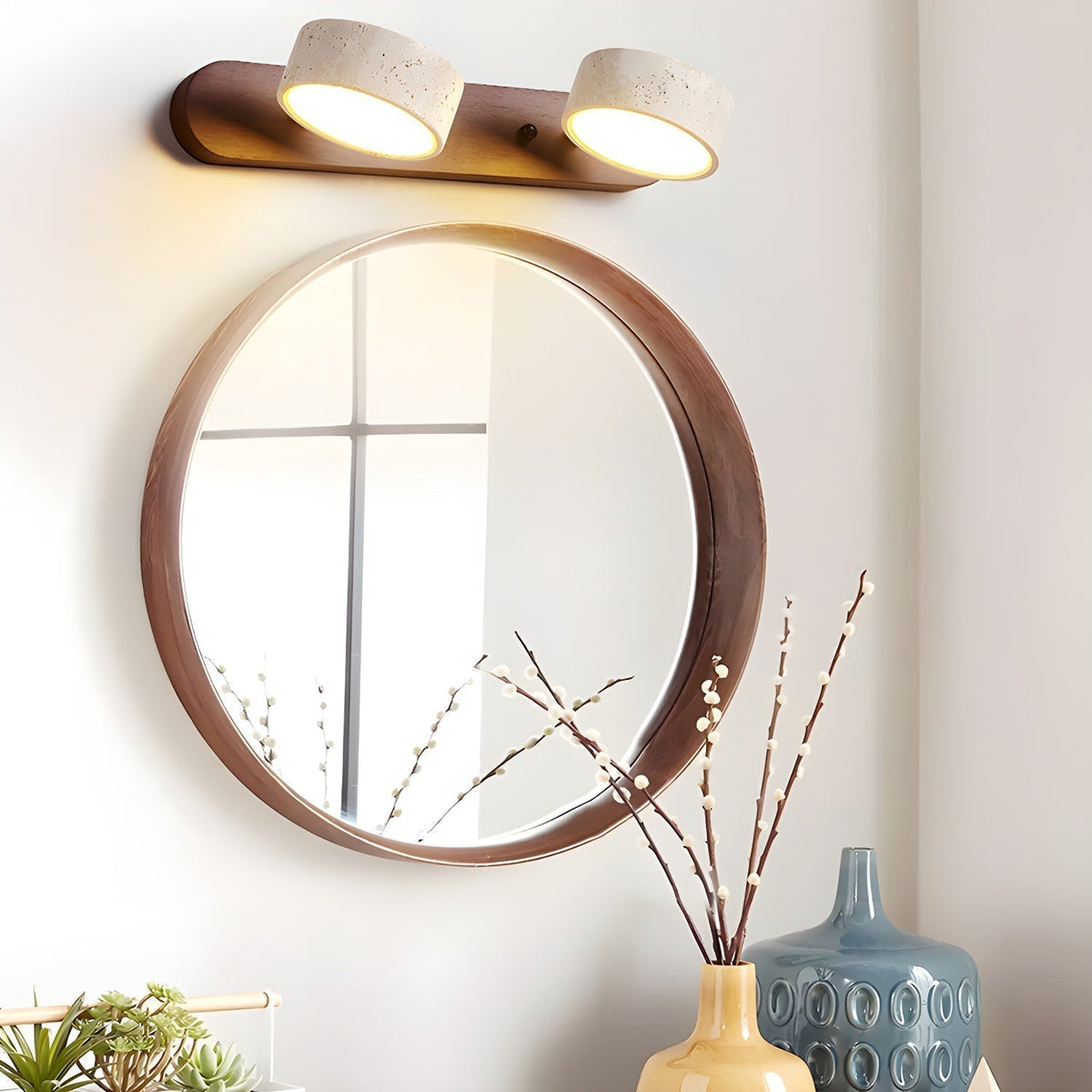 Natural Travertine Stone Wall Sconce – Modern Indoor Accent Light with Hardwired LED for Bedroom, Hallway & Living Room