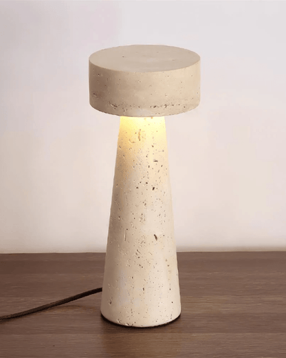 Beige Stone Nightstand Lamp 12 in Tall Minimalist Bedroom Accent Light Natural Travertine Desk Lamp for Living Room Home Office Reading Nook