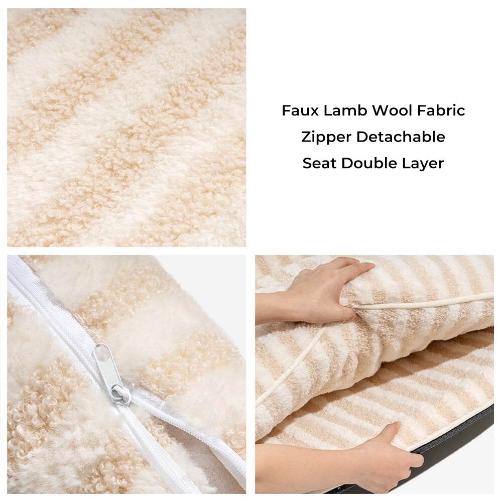 Plush Pet Couch with Washable Cover - Dual-Layer Cushioned Lounger for Dogs & Cats - Striped Fleece Nap Spot