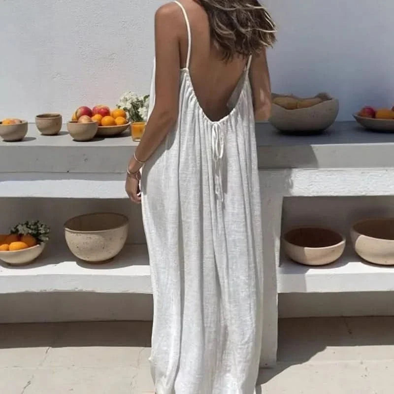 LOUNGLIVA – Solid Color Loose-Fit Homewear Summer Dress