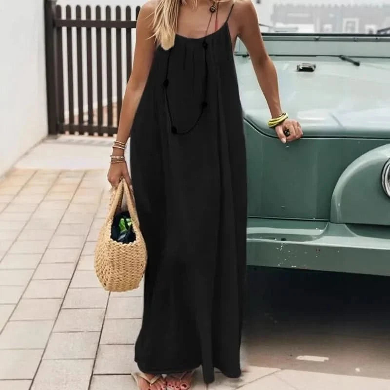 LOUNGLIVA – Solid Color Loose-Fit Homewear Summer Dress