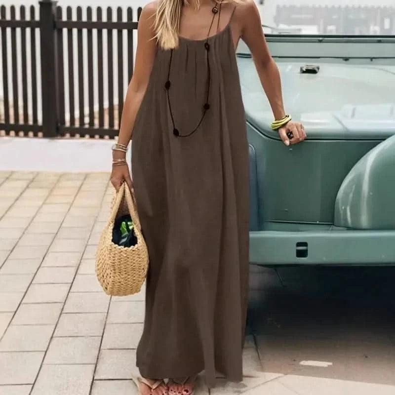 LOUNGLIVA – Solid Color Loose-Fit Homewear Summer Dress