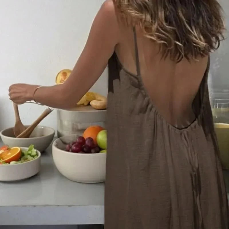 LOUNGLIVA – Solid Color Loose-Fit Homewear Summer Dress