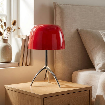 Tripod Desk Lamp with Dome Shade 18 Inch LED Task Light Copper Metal Base Red Accent for Bedroom Office Nightstand Modern Sculptural Reading