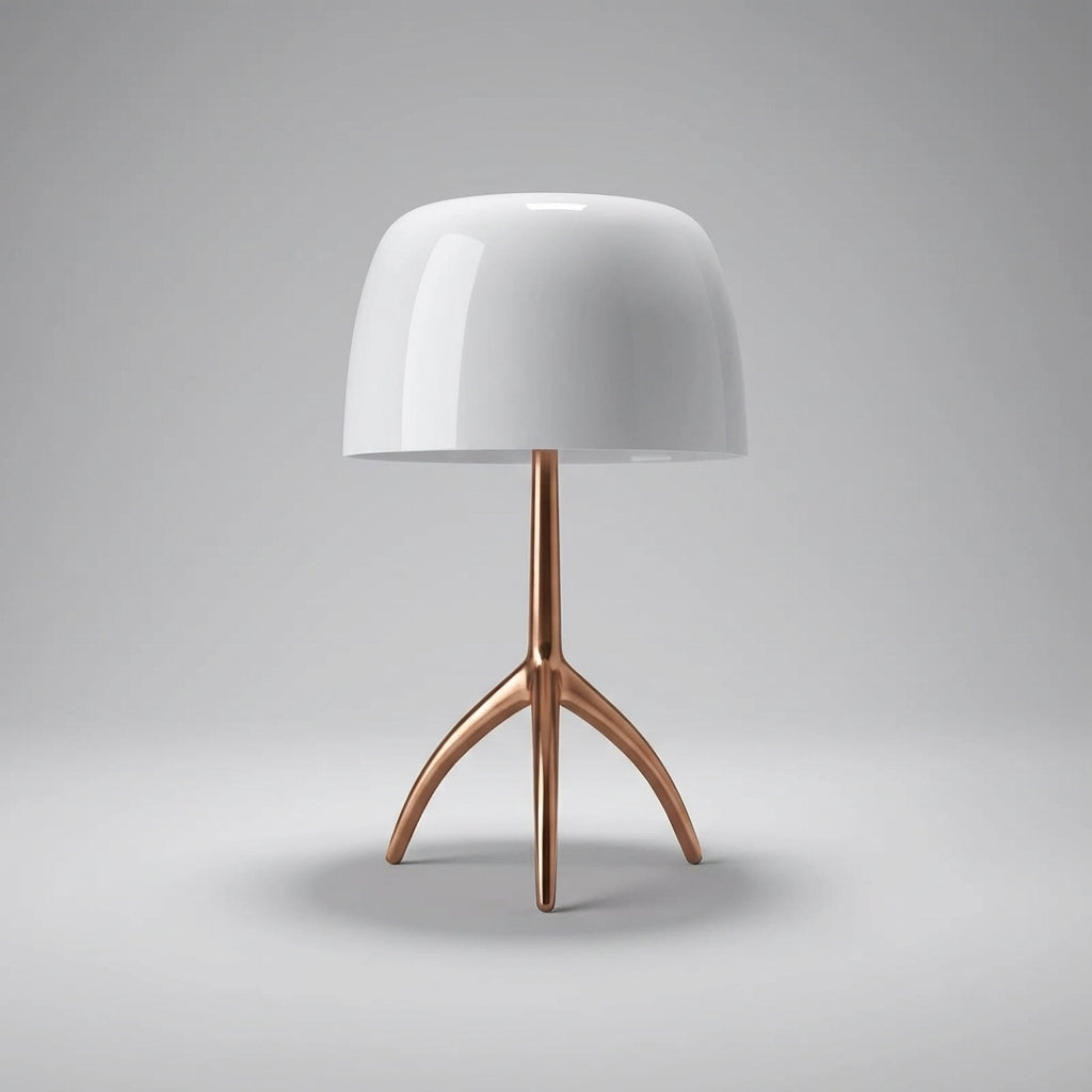 Tripod Desk Lamp with Dome Shade 18 Inch LED Task Light Copper Metal Base Red Accent for Bedroom Office Nightstand Modern Sculptural Reading