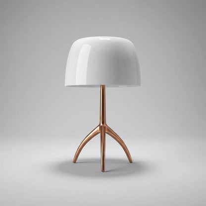 Tripod Desk Lamp with Dome Shade 18 Inch LED Task Light Copper Metal Base Red Accent for Bedroom Office Nightstand Modern Sculptural Reading