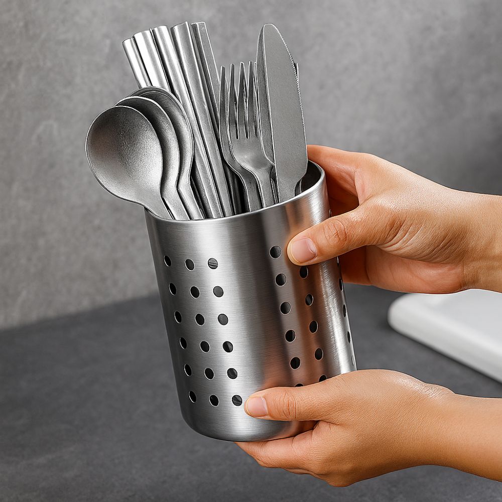 Trivena Kitchen Organizer - Stainless Steel Cutlery Tray with Drainage