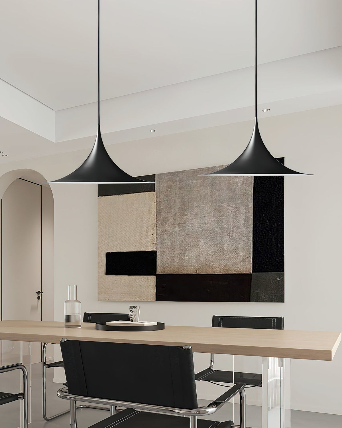 Metal Dome Drop Ceiling Fixture for Kitchen Island & Dining Table – Cord-Adjustable Contemporary Hanging Light with E26 Socket in Black, Whi
