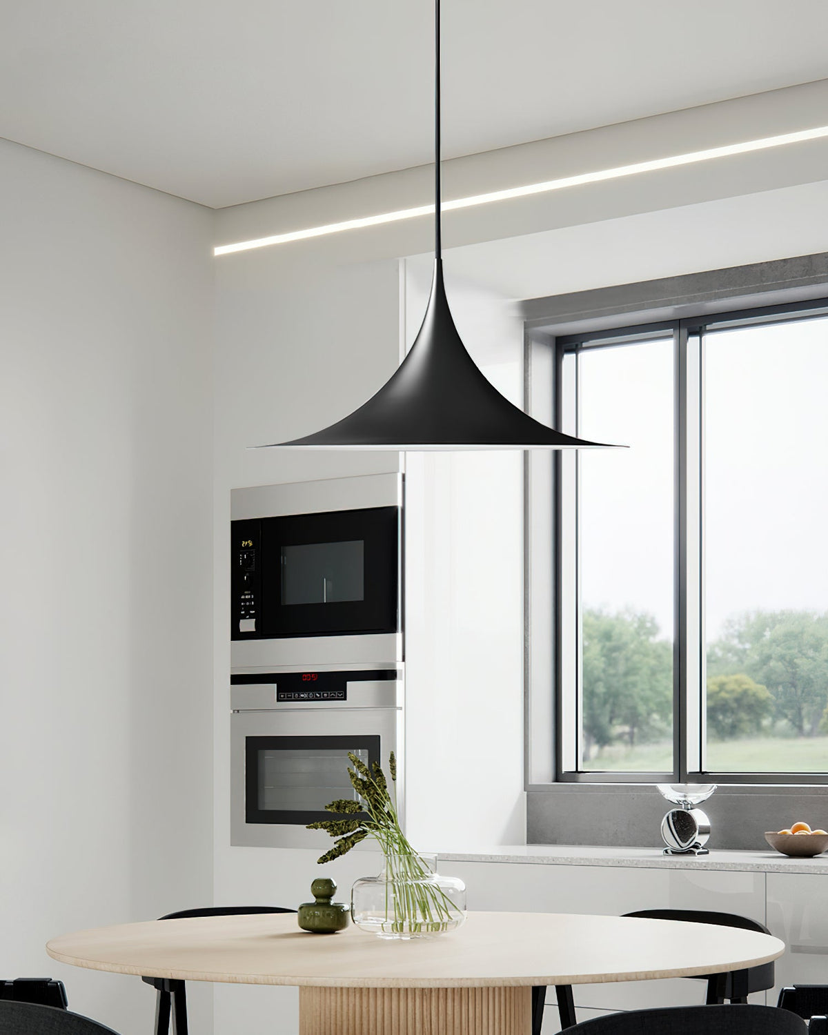 Metal Dome Drop Ceiling Fixture for Kitchen Island & Dining Table – Cord-Adjustable Contemporary Hanging Light with E26 Socket in Black, Whi