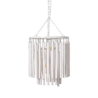 Round Tiered Wood and Metal Ceiling Light for Dining Room, Living Room and Bedroom – Adjustable Pendant with Whitewash Finish – 6 to 18 Arms