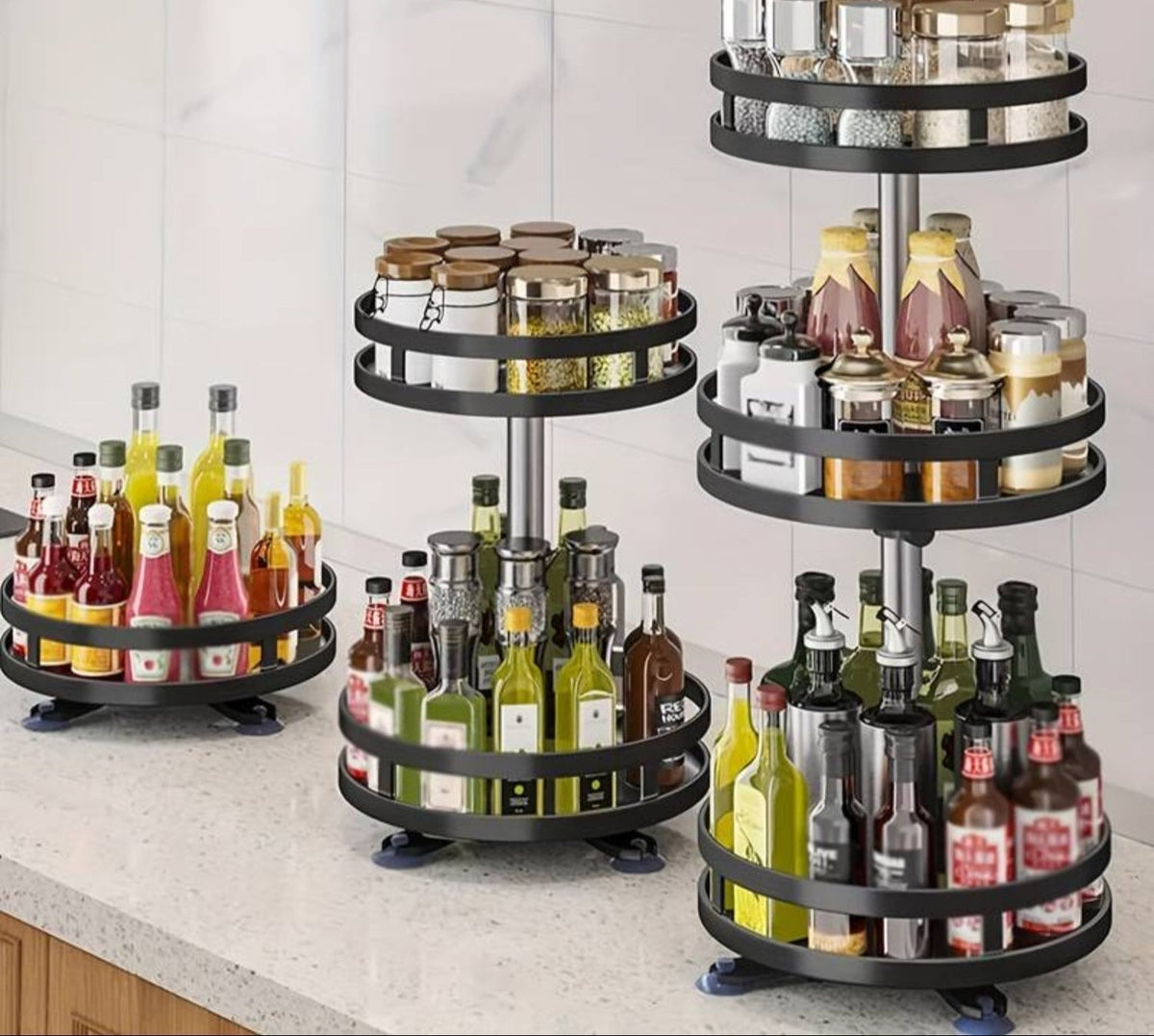 TwistRack | Rotating Storage Shelf with Adjustable Height | Space-Saving Organizer for Kitchen and Bathroom