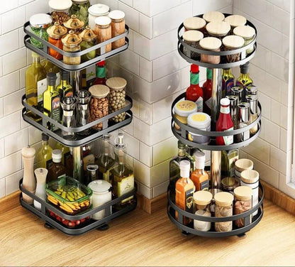 TwistRack | Rotating Storage Shelf with Adjustable Height | Space-Saving Organizer for Kitchen and Bathroom