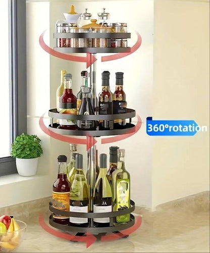TwistRack | Rotating Storage Shelf with Adjustable Height | Space-Saving Organizer for Kitchen and Bathroom