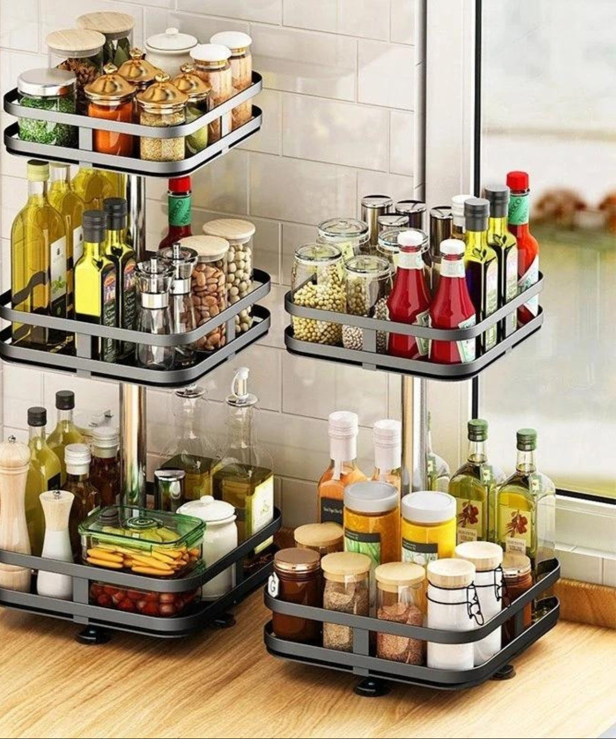 TwistRack | Rotating Storage Shelf with Adjustable Height | Space-Saving Organizer for Kitchen and Bathroom