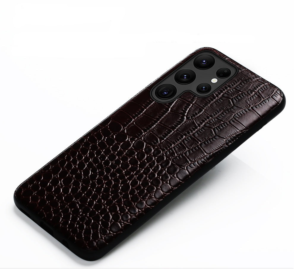 Premium Cowhide Leather Phone Case for Samsung Galaxy – Dual-Tone Design with Raised Edges & Camera Protection