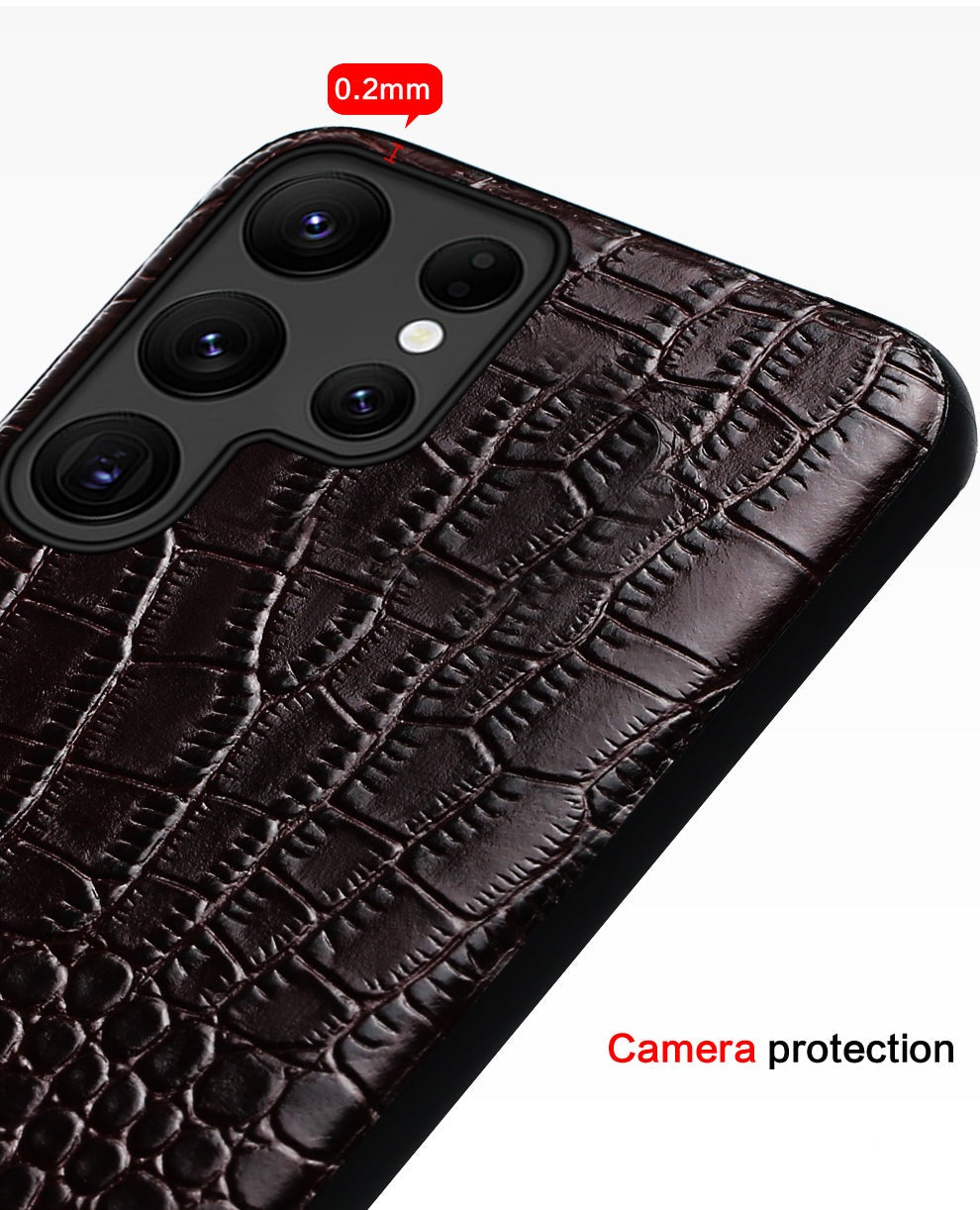 Premium Cowhide Leather Phone Case for Samsung Galaxy – Dual-Tone Design with Raised Edges & Camera Protection