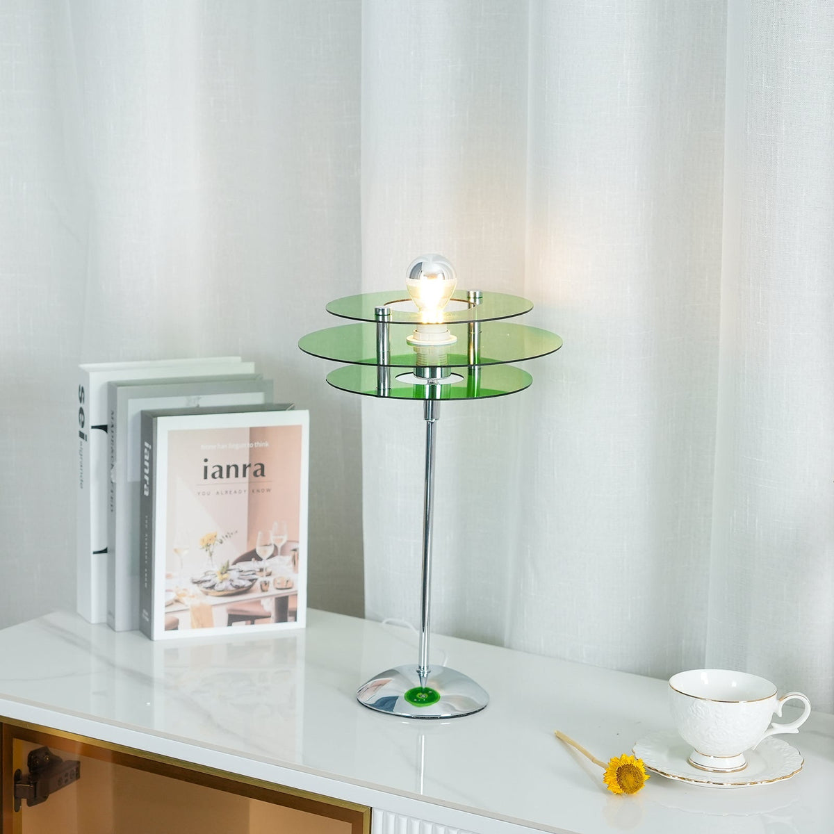 Sculptural Acrylic Accent Lamp with LED Compatibility – 9 in Geometric Nightstand Light for Bedroom Office Reading – Modern Stacked Design U