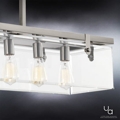 Linear Overhead Island Fixture Steel Frame Beveled Glass 37-Inch 5-Light Adjustable Chain Brushed Nickel for Kitchen & Dining
