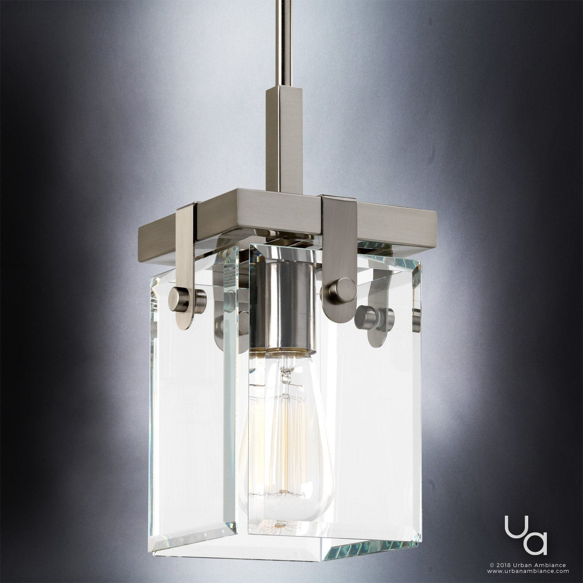12-Inch Steel and Beveled Glass Hanging Light Fixture for Countertops, Dining Areas, and Hallways – Brushed Nickel Finish with Height-Adjust
