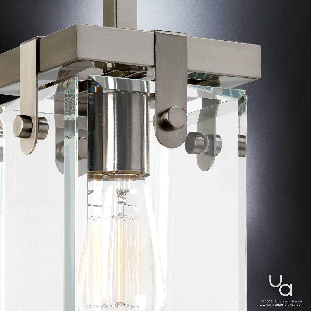 12-Inch Steel and Beveled Glass Hanging Light Fixture for Countertops, Dining Areas, and Hallways – Brushed Nickel Finish with Height-Adjust