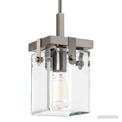 12-Inch Steel and Beveled Glass Hanging Light Fixture for Countertops, Dining Areas, and Hallways – Brushed Nickel Finish with Height-Adjust