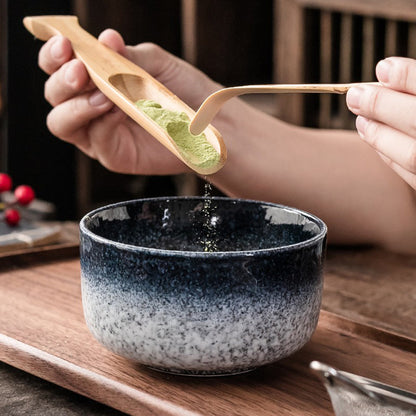 Ceramic Matcha Bowl Kit 12 fl oz with Bamboo Whisk Scoop Holder Sieve Japanese Tea Ceremony Tools Tea Preparation Set for Home Kitchen