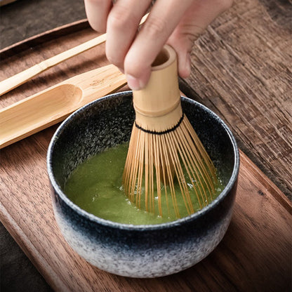 Ceramic Matcha Bowl Kit 12 fl oz with Bamboo Whisk Scoop Holder Sieve Japanese Tea Ceremony Tools Tea Preparation Set for Home Kitchen