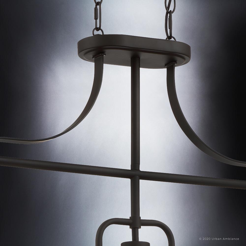 Three-Light Ceiling Fixture Steel & Textured Glass 38 in Wide Adjustable Height Bronze Finish Dining Room Hanging Light for Kitchen Island L