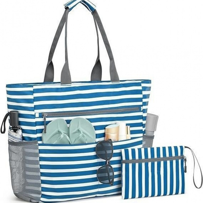 Ortekor Ultimate Beach Tote | Extra Large Waterproof Bag with 13 Pockets for Organized Summer Adventures