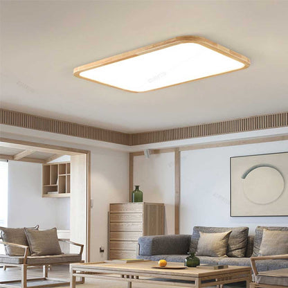 Rectangle LED Overhead Light 47×32 Inch Wood Frame Dimmable Remote 3-Color Temperature Dining Room Bedroom Hall Low Profile Fixture Modern S
