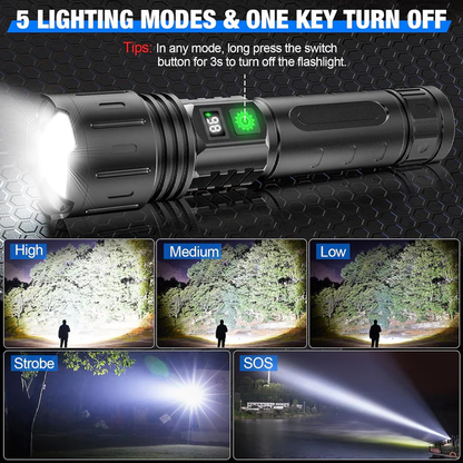 Ultra Bright Tactical Flashlight | 100,000 Lumens & Adjustable Beam | Durable Waterproof Design for Outdoor Adventures