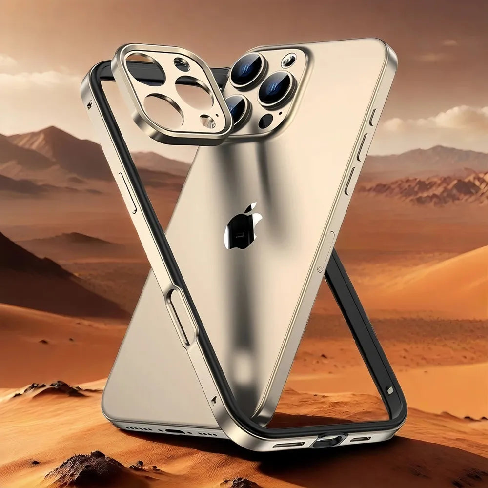 Minimalist Aluminum iPhone Bumper Case with Flat Edge Design & Camera Protector for iPhone 13-17 Pro Max Air Plus