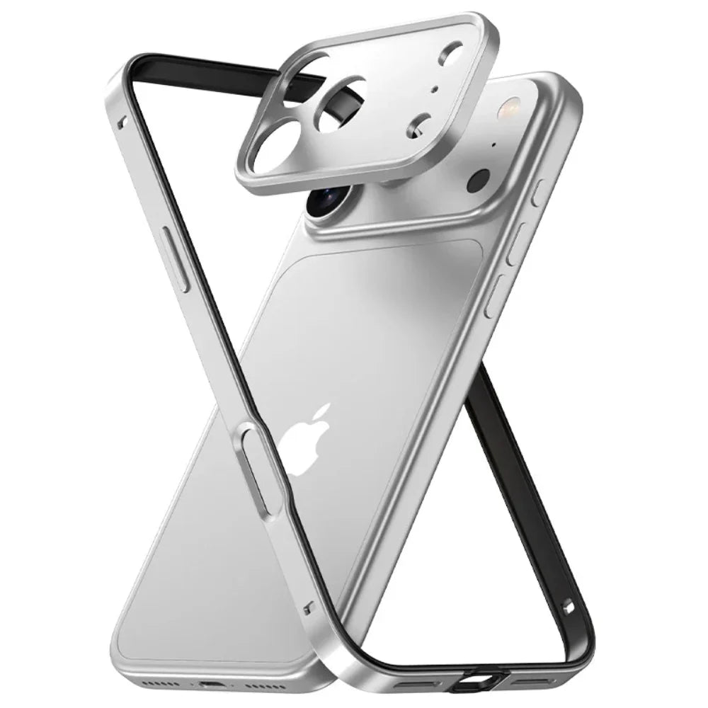 Minimalist Aluminum iPhone Bumper Case with Flat Edge Design & Camera Protector for iPhone 13-17 Pro Max Air Plus
