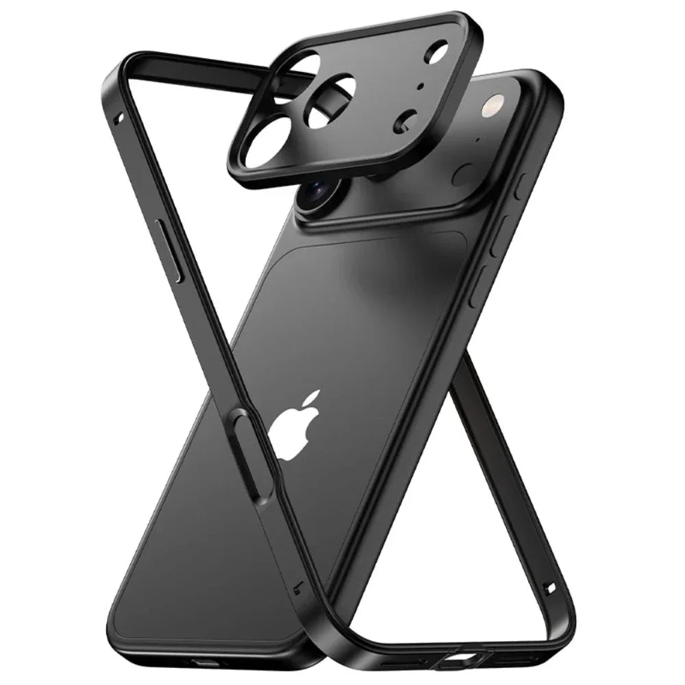 Minimalist Aluminum iPhone Bumper Case with Flat Edge Design & Camera Protector for iPhone 13-17 Pro Max Air Plus
