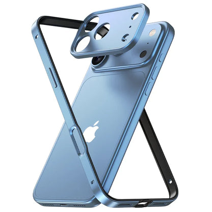 Minimalist Aluminum iPhone Bumper Case with Flat Edge Design & Camera Protector for iPhone 13-17 Pro Max Air Plus