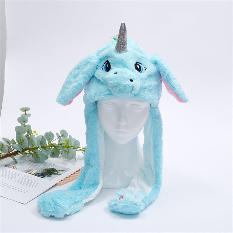Plush Hat with Pop-Up Ears for Kids & Adults – Interactive Cosplay Beanie with Squeeze Paws | Fun Winter Accessory for Parties, Christmas