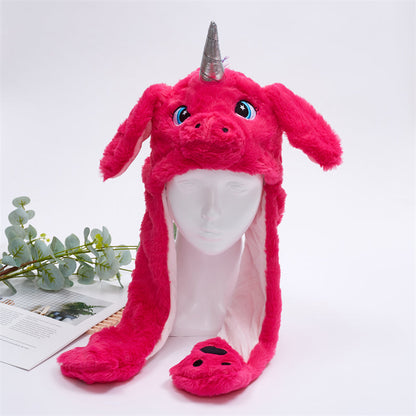 Plush Hat with Pop-Up Ears for Kids & Adults – Interactive Cosplay Beanie with Squeeze Paws | Fun Winter Accessory for Parties, Christmas