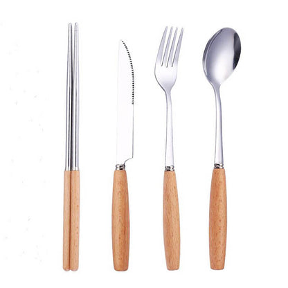 Elegant Cutlery Set | Premium 5-Piece Scandinavian Design with Wooden Handles for Timeless Dining