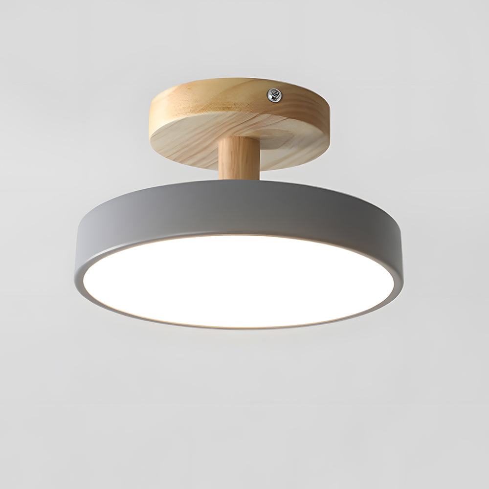 Flush Mount LED Light Fixture Wood Metal 12W for Bedroom Hallway Living Room Scandinavian Style Minimalist Low Profile Integrated Bulb Soft
