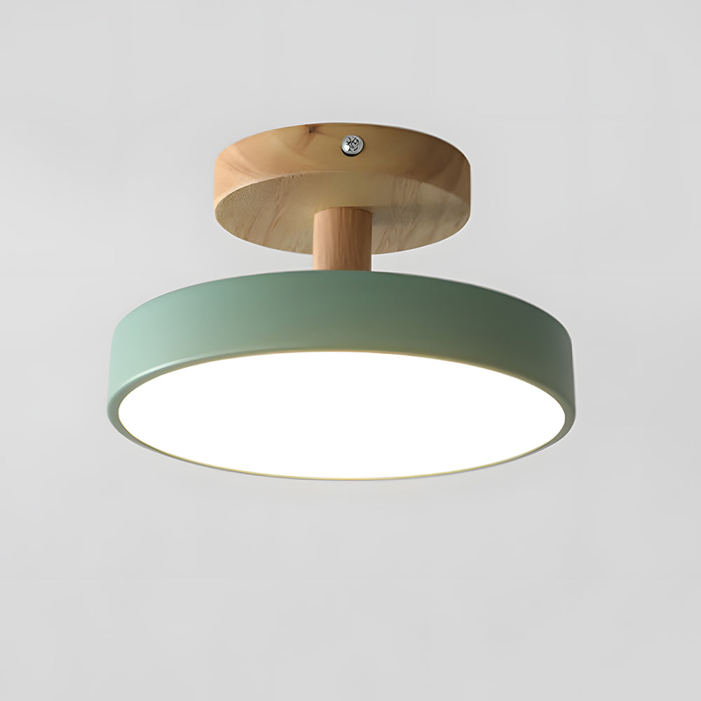 Flush Mount LED Light Fixture Wood Metal 12W for Bedroom Hallway Living Room Scandinavian Style Minimalist Low Profile Integrated Bulb Soft