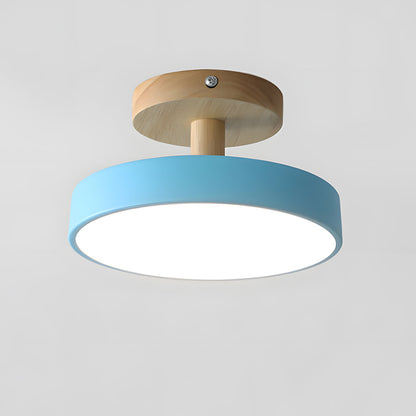 12W LED Flush Mount Light Wood & Green Finish for Bedroom Hallway Small Rooms Modern Scandinavian Style Ceiling Fixture 32-108 sq ft