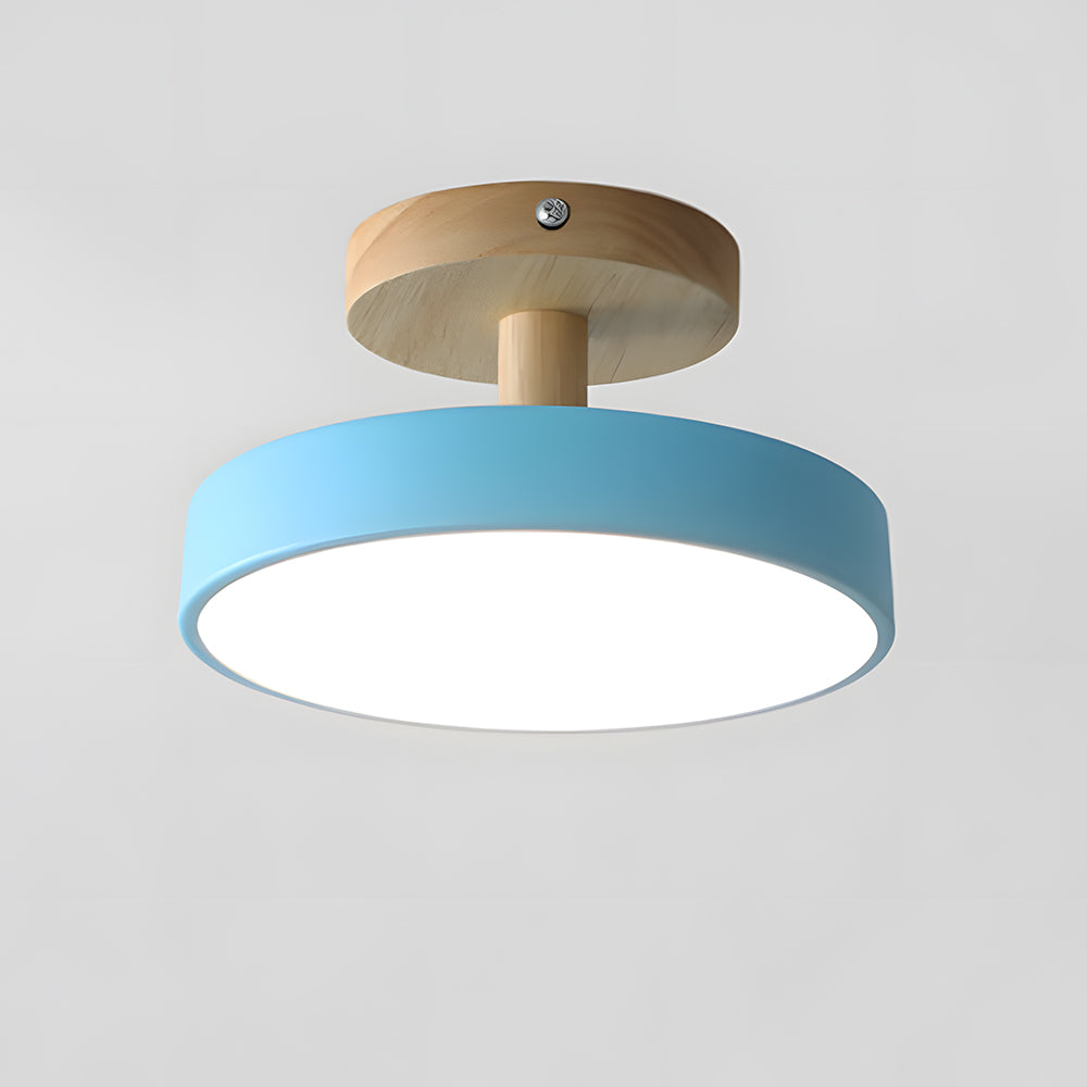 Wood & Metal Flush Mount Ceiling Light | Soft Color LED Fixture for Bedroom, Hallway & Living Room | 12W Scandinavian Style | Modern